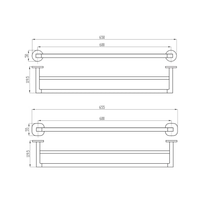 Architectura 600mm Double Towel Rail